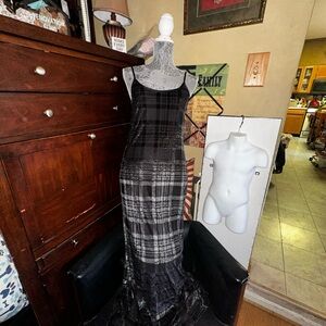 Plaid Maxi Dress - Black and Gray